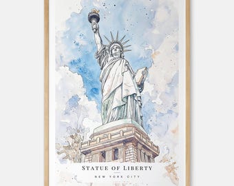 Statue of Liberty Watercolor Art Print - New York City Wall Art - USA Travel Print - Travel Gift - Moving Gift - New Home Gift