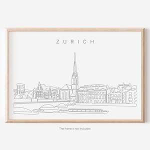 Zürich City Art Print - Schweiz Poster mit Zürich Stadtansicht als Single Line Art - Tolles Wanddekor Geschenk für umziehende oder neue Hausbesitzer