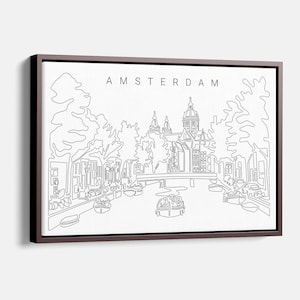 Amsterdam Canvas Wall Art - Amsterdam Art Print with One Line Drawing of the Canals - Amsterdam Netherlands Wall Decor Gift - New Home Gift
