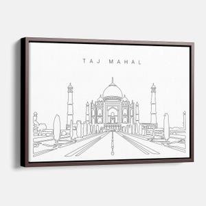 Taj Mahal Canvas Art Print - India Wall Art with Taj Mahal as Single Line Art - Great Wall Decor Gift for New Home or New Job
