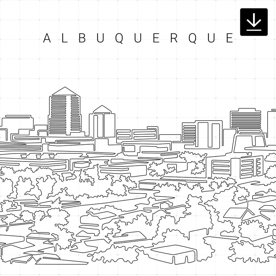 Albuquerque Printable Wall Art - Albuquerque Skyline Single Line Art ...