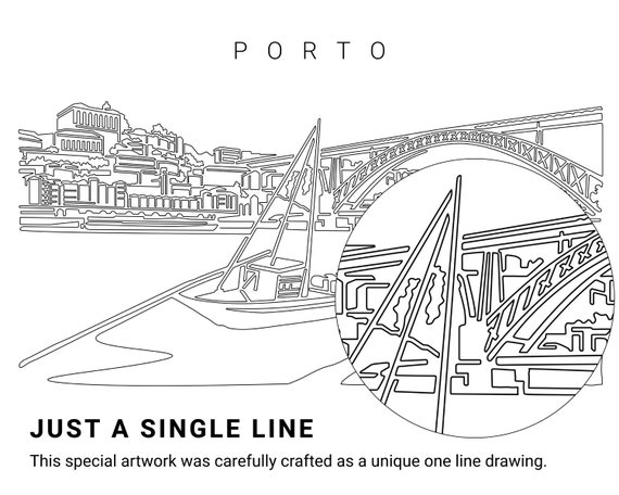 Porto Printable Wall Art Portugal Digital Art Print With Porto Cityscape  and Dom Luís I Bridge One Line Drawing as Instant Download - Etsy