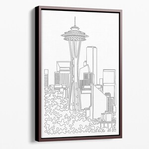 Setaball Leinwand Kunstdruck - Setattle Skyline One Line Zeichnung Leinwand Wandkunst - Panelle Wand Dekor Geschenk - Einweihungsparty Geschenk - Neues Zuhause Geschenk