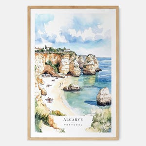 Algarve Beach Watercolor Art Print - Portuguese Coastal Wall Art - Portugal Travel Gift - Moving Gift - New Home Gift