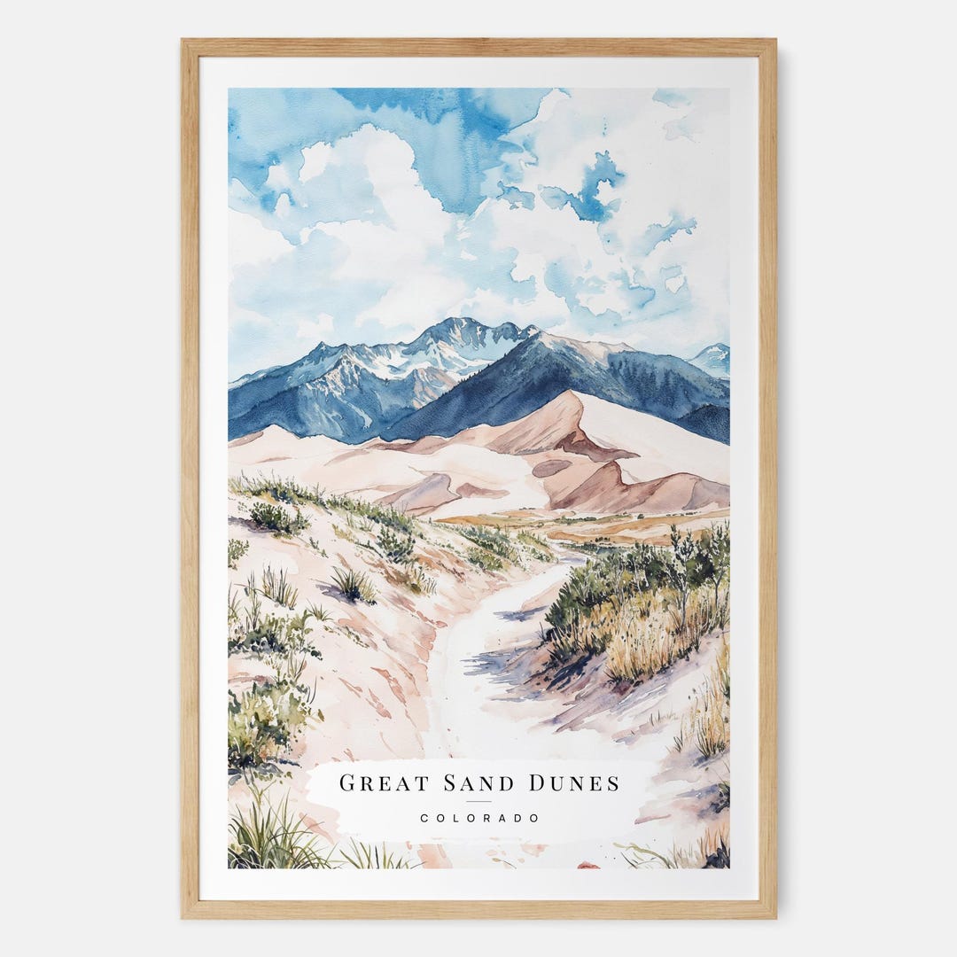 Great Sand Dunes National Park Watercolor Art - National Park Wall Art ...