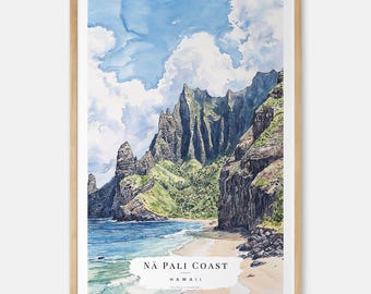 Na Pali Coast Watercolor Art Print - Hawaii Kauai Wall Art - USA Travel Print - Travel Gift - Moving Gift - New Home Gift
