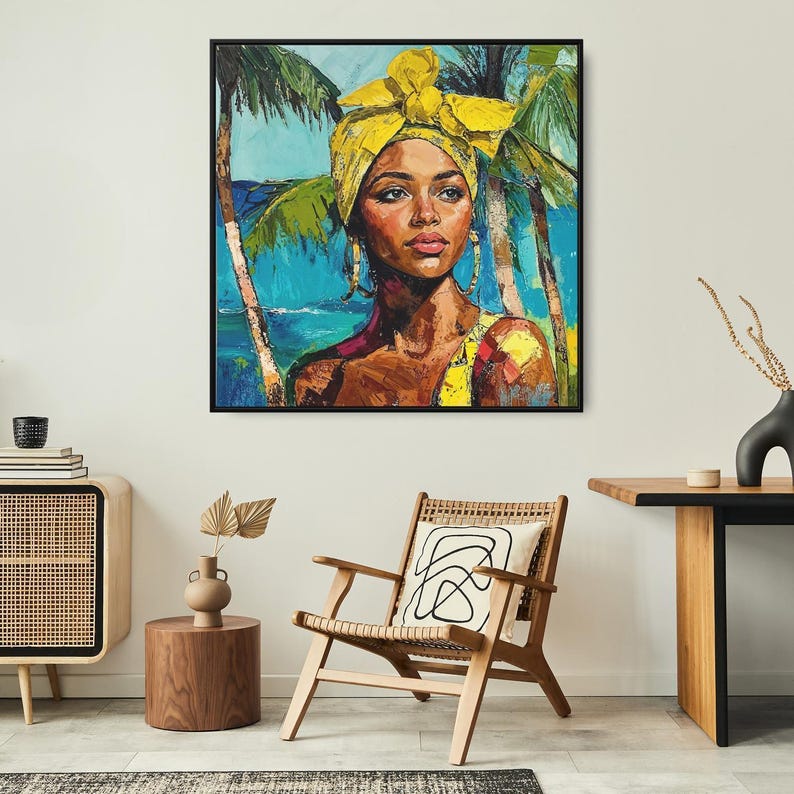 Jamaica Canvas Wall Art, Jamaican Woman Wall Art, Large Canvas Print, Square Canvas Wall Art, Tropical Wall Art, Tropical Beach Painting image 5