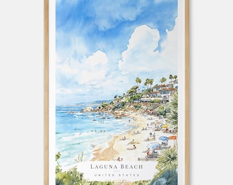Laguna Beach Watercolor Art Print - California Wall Art - USA Travel Print - Travel Gift - Moving Gift - New Home Gift