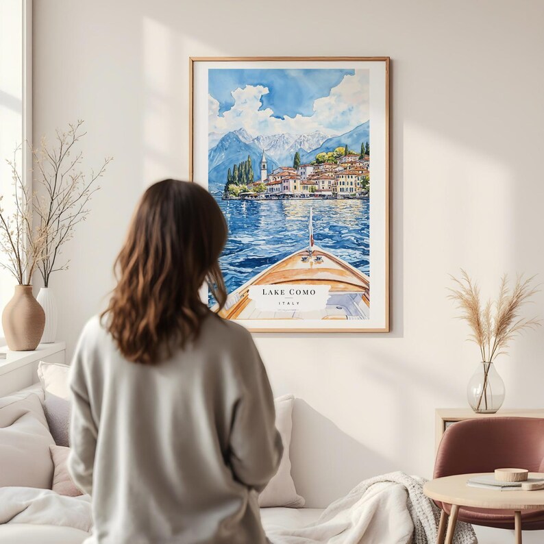 Lake Como Watercolor Painting Art Print - Lake Como Italy Wall Art ...