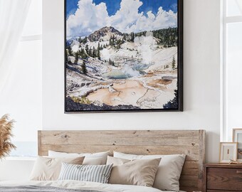 Lassen Volcanic National Park Canvas Print: Square Art of Landscape in Watercolor Style