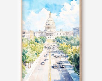 Washington DC Wandkunst: Kapcholins-Gebäude Aquarell Kunst Digital Download