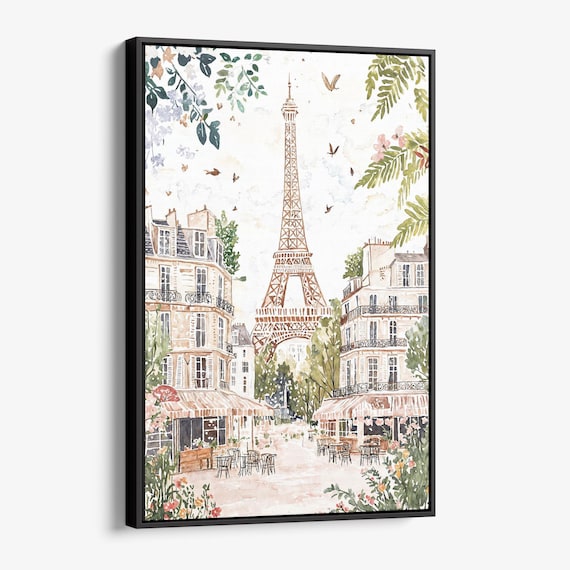 Eiffel Tower Canvas Print: Paris Street Scene Watercolor Wall Art