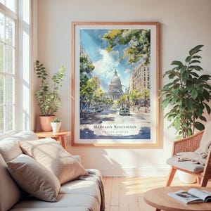 Madison WI Watercolor Art Print - Madison Capitol Building Wall Art - USA Travel Print - Travel Gift - Moving Gift - New Home Gift image 4