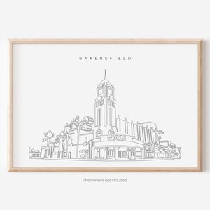 Bakersfield CA Wall Art - Poster della California con Bakersfield Fox Theater come Single Line Art - Fantastico regalo di Wall Art per una nuova casa o un nuovo lavoro