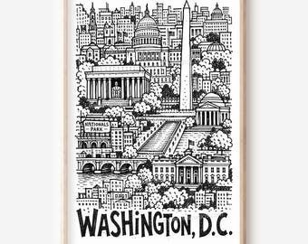 Washington DC Cityscape: Pencil Style Printable Wall Art