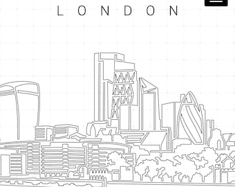 London Printable Wall Art - London Business Skyline Single Line Art - Digital Download - 100% Hand-Drawn - Instant Download