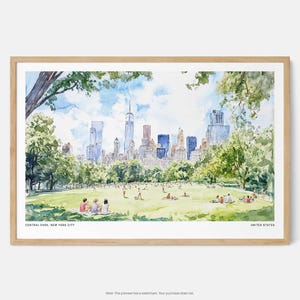 Central Park Art Print: Watercolor Urban Landscape of New York City image 1