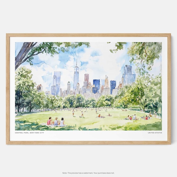 Central Park Art Print: Watercolor Urban Landscape of New York City
