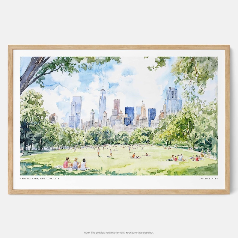 Central Park Art Print: Watercolor Urban Landscape of New York City image 1