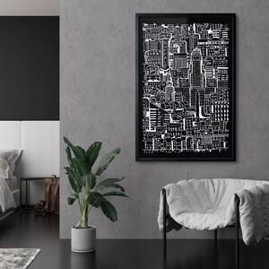 Abstract Buffalo NY Art Print - Hand-drawn Buffalo NY City Drawing in unique Line Art Style - Great Home Decor Gift image 4