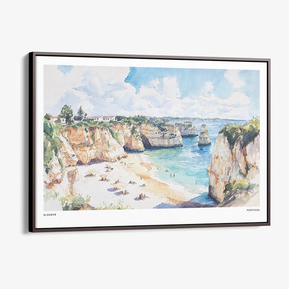 Algarve Coastline Canvas Print: Watercolor Wall Art from Portugal