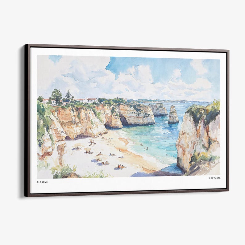 Algarve Coastline Canvas Print: Watercolor Wall Art from Portugal image 1