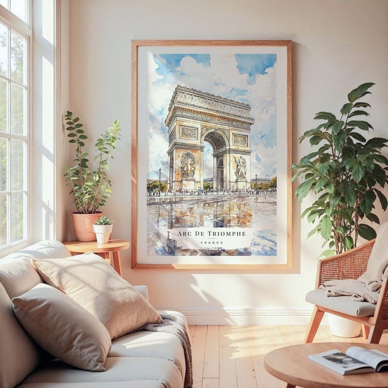 Arc De Triomphe Watercolor Art, Paris Travel Print, France Travel Gift, Europe Travel Gift, Moving Gift, New Home Gift, Exchange Gift image 5