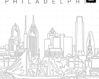Philadelphia Druckbare Wandkunst - Philadelphia Skyline als Single Line Art - Digital Download - 100% handgezeichnet - Sofort Download