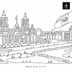 Mexico City Printable Wall Art - Mexico City Zocalo Single Line Art - Digital Download - 100% Hand-Drawn - Instant Download