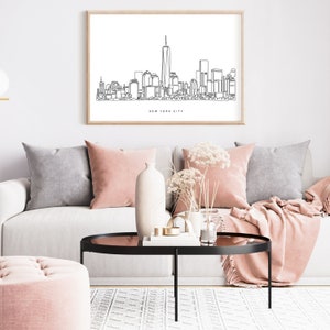 New York Skyline Poster NYC Skyline Art Print with One Line Drawing New York City Wall Decor Aesthetic New York Wall Art image 3