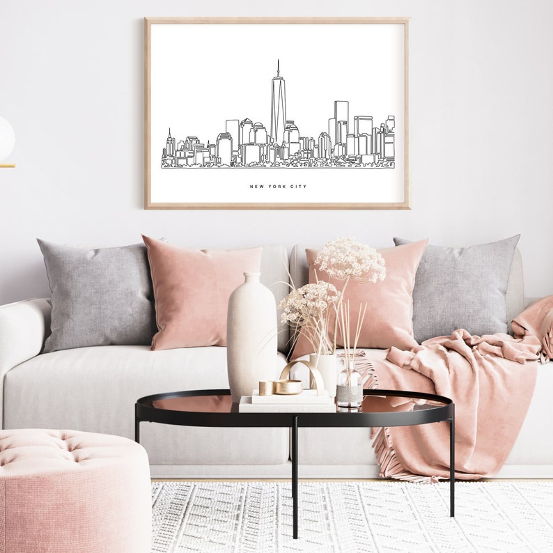 New York Skyline Poster NYC Skyline Art Print with One Line Drawing New York City Wall Decor Aesthetic New York Wall Art image 3