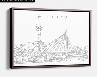 Wichita Kansas Skyline Canvas Art Print - Wichita Canvas Wall Art with Continuous Line Art of the iconic Keepers of the Plains Sculpture