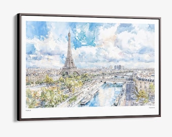 Eiffel Tower Canvas Print: Paris Skyline Watercolor Wall Art