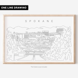 Spokane Wall Art - Spokane Skyline Art Print - Spokane WA One Line Drawing - Washington State Travel Poster - Spokane Wall Decor Gift