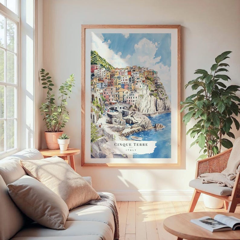 Lámina artística en acuarela de Manarola Cinque Terre - Arte mural de Italia - Regalo de viaje a Italia - Regalo de mudanza - Regalo para un nuevo hogar - Regalo de inauguración de casa imagen 4