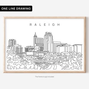 Raleigh Skyline Wall Art - Raleigh NC Art Print with Cityscape One Line Drawing - Raleigh NC Poster - North Carolina Wall Decor Gift