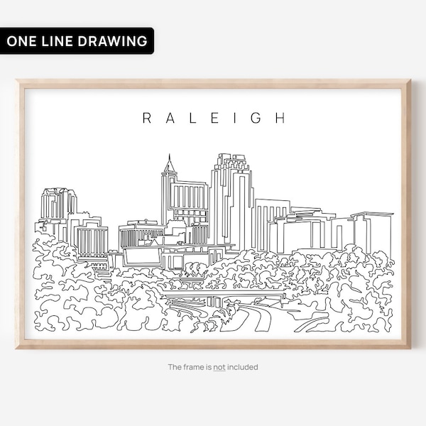 Raleigh Skyline Wall Art - Raleigh NC Art Print with Cityscape One Line Drawing - Raleigh NC Poster - North Carolina Wall Decor Gift