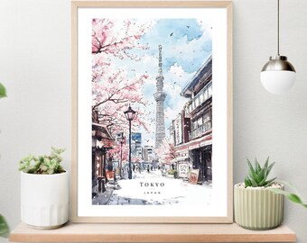 Tokyo Skytree Watercolor Art Print - Tokyo Travel Wall Art - Japan