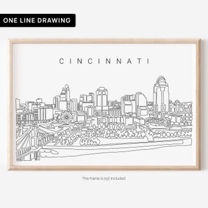 Cincinnati Art Print - Cincinnati Ohio Poster with Skyline as One Line Drawing