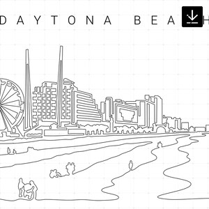 Daytona Beach Printable Wall Art - Daytona Beach Skyline Single Line Art - Digital Download - 100% Hand-Drawn - Instant Download