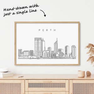 Perth Skyline Wall Art - Perth Australia Art Print with Cityscape One Line Drawing - Perth Travel Poster - Western Australia Wall Decor Gift