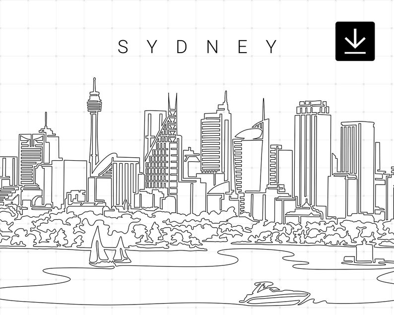 Sydney Skyline Printable Wall Art Sydney Australia Digital Etsy