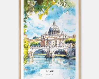 Rome Italy Watercolor Painting Art Print, St. Peter’s Basilica Wall Art, Italy Travel Gift, Moving Gift, New Home Gift, Housewarming Gift