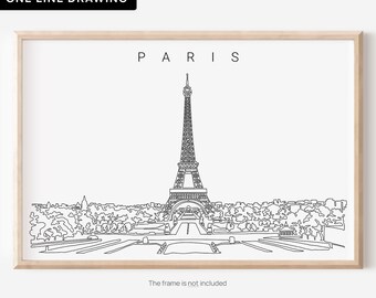 Paris Skyline Art Print - Paris Poster with Eiffel Tower as One Line Drawing - Paris Art Print Wall Decor - Aesthetic Paris Wall Art