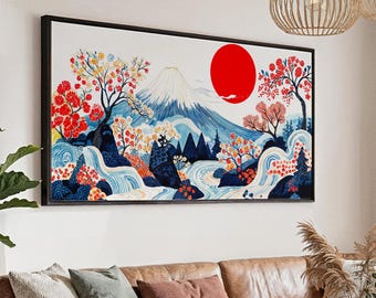 Mount Fuji Cherry Blossom Print: Japanese Landscape Wall Art