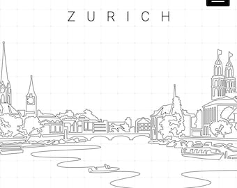 Arte de pared imprimible de Zurich - Arte de una sola línea del paisaje urbano de Zurich - Descarga digital - 100% dibujado a mano - Descarga instantánea