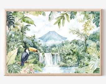 Costa Rica Arenal Volcano Wall Art: Watercolor Digital Download