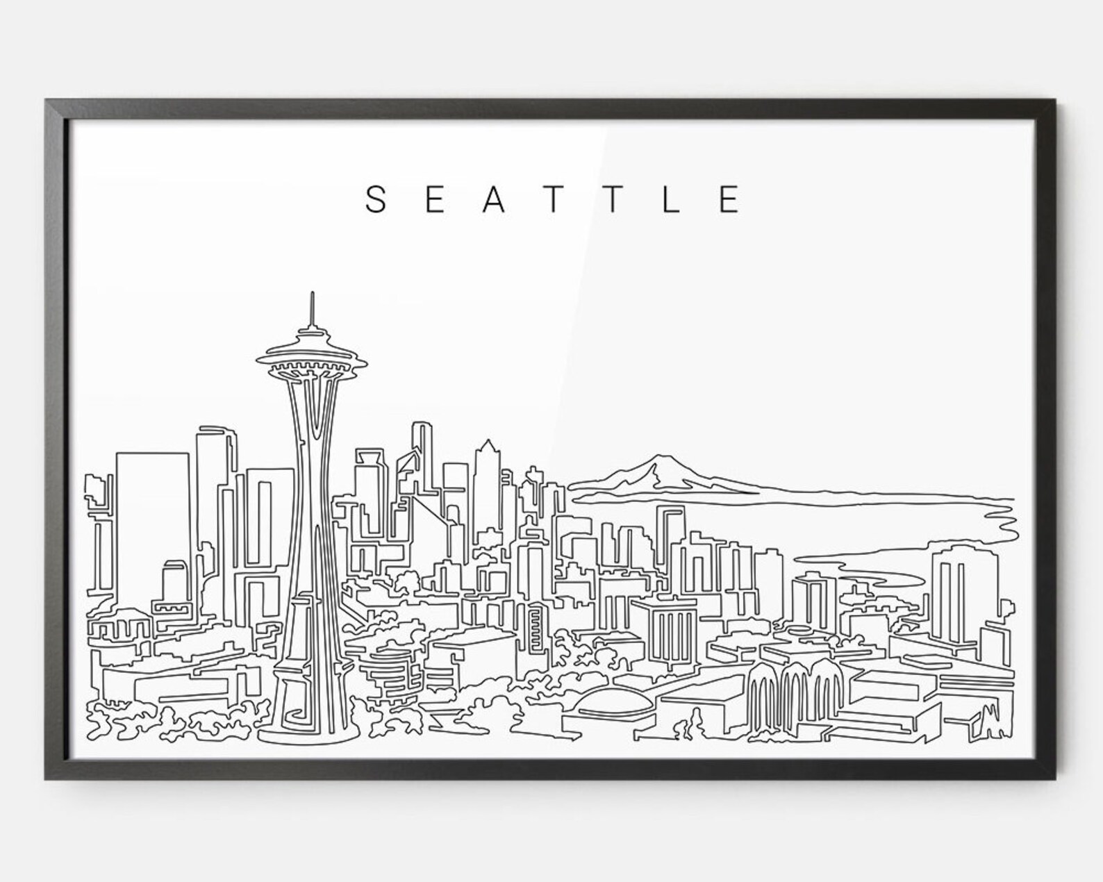 Framed Seattle Skyline Wall Art Seattle Art Print With One Etsy