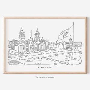 Mexico City Art Print - Mexico City Poster with One Line Drawing of the Zócalo Main Square - Wall Decor Gift For New Home or As Moving Gift
