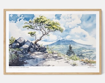 Hawaii Volcanoes National Park Art Print: Watercolor Landscape